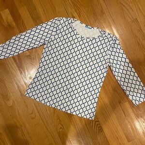 J. McLaughlin Blue and White Long Sleeve Top